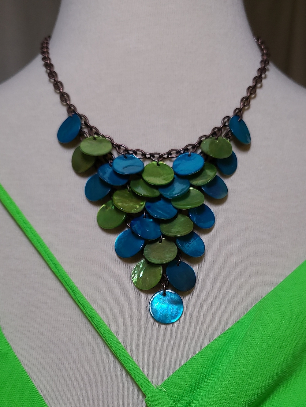 Blue & Green Disc Statement Necklace